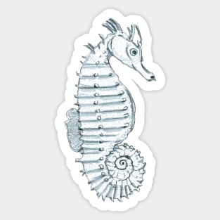 Pencil Sketch of a Seahorse on Calm Blue Sticker